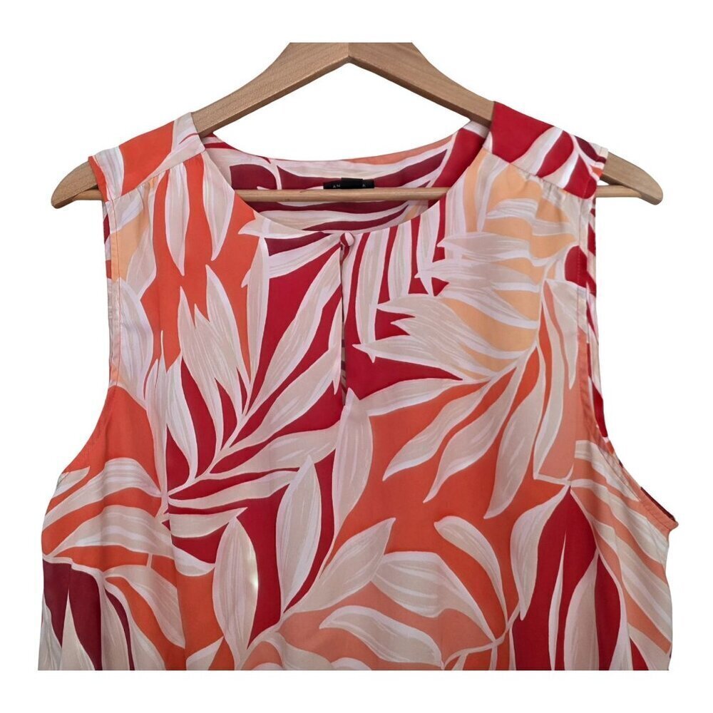 Women's - Ann Taylor Tropical Split Neck Smocked Waist Top, Size XL - Picture 4 of 9